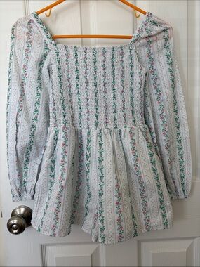 Janie and Jack White Floral Smocked Long-Sleeve Skater Romper size 8 EUC